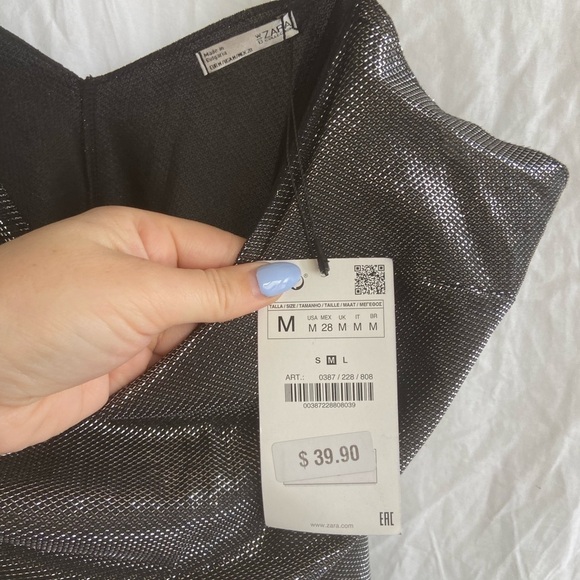 Zara Slip On Dress Party Sparkle Metal Silver New Years Size Medium NEW - Picture 9 of 16